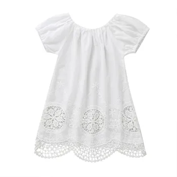 

COSPOTNew Summer European and American Baby and Child Girl Dress Princess Pure Color Hollow-out Short Sleeve Dress Skirt 30