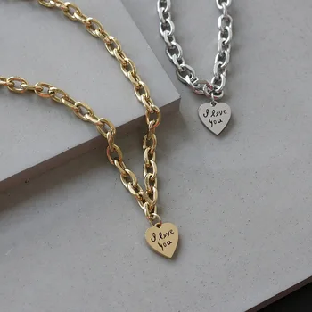 

New Korean Dongdaemun Titanium Steel Love Thick Chain Peach Heart I Love You Necklace Female Disco Net Red