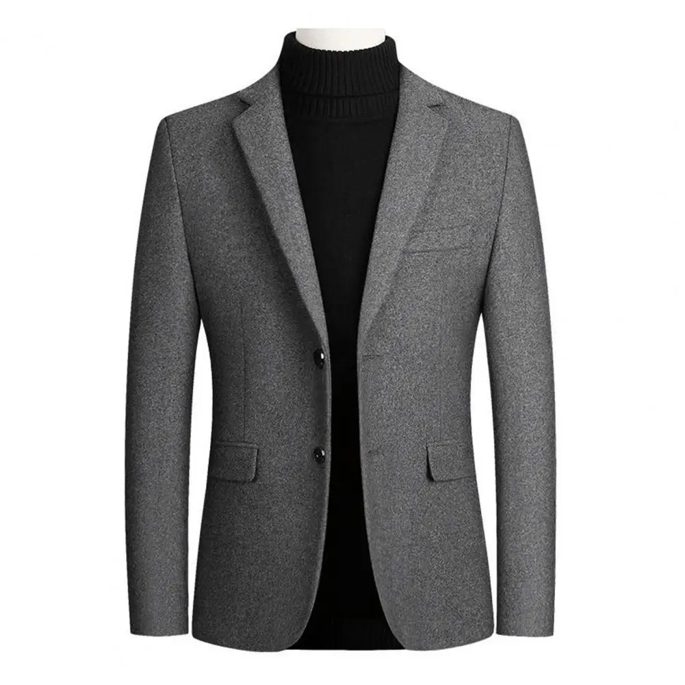 Men Blazer Two Buttons Lapel Autumn Winter Woolen Business Casual Suit Jacket Long Sleeve Suit Coat Workwear