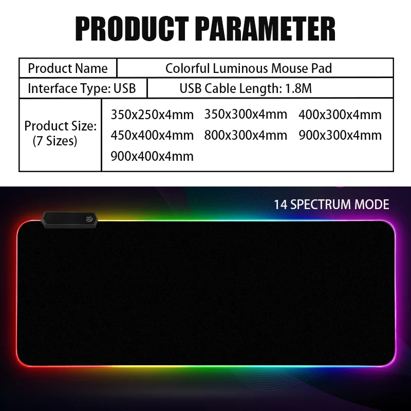  JONSNOW LED Mouse Pad RGB Computer Mice Mat Large Mousepad for Desk Laptop Notebook Gaming Mouse Pa