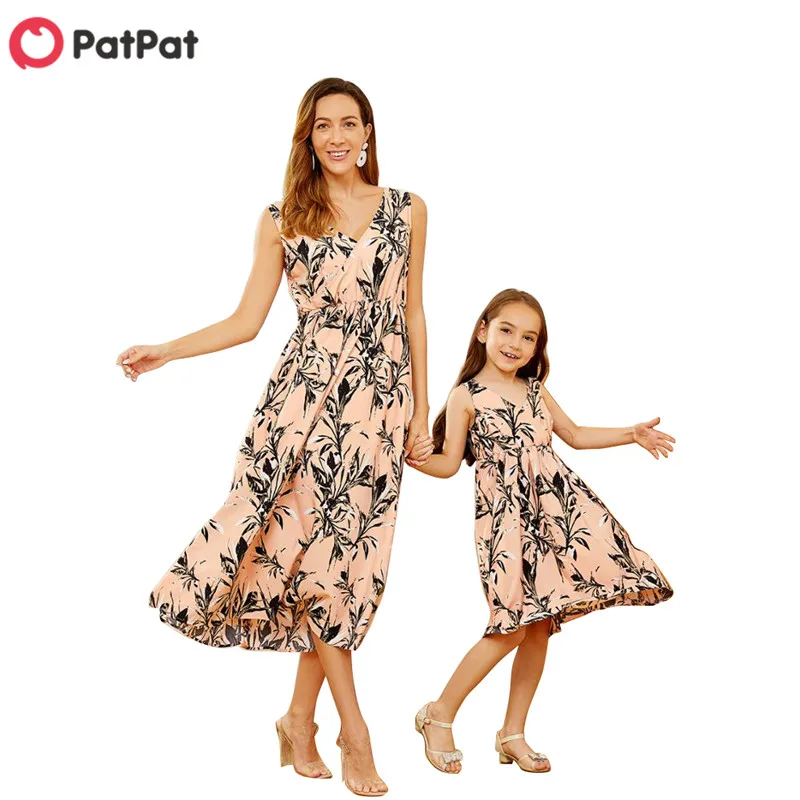 PatPat 2020 New Summer Printed Vest Matching Dresses Outfits Mommy and Me Sleeveless | Мать и ребенок