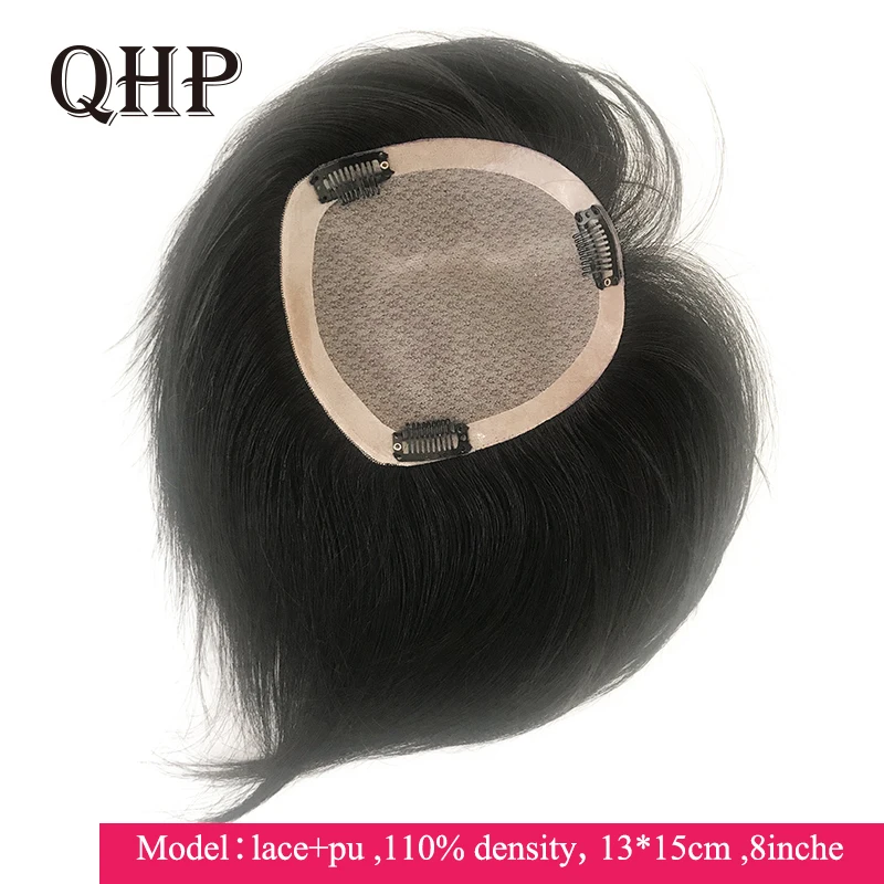 Base de Rendas + pu Postiços para as Mulheres Peruca de Cabelo para as Mulheres Polegada Reta Cabelo Topper Peruca 100% Remy Humano 6x11cm 10 Polegada-20