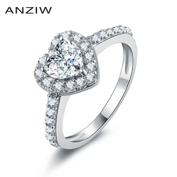 

ANZIW Luxury Heart Shape White Sona Halo Bridal Rings 925 Sterling Silver Women Wedding Engagement Anniversary Party Rings Gifts