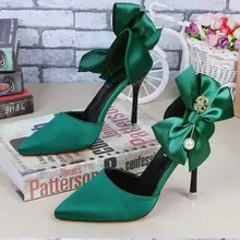 

women cute sweet green bow tie high heel shoes lady sexy party night club high heel pumps female shoes scarpin