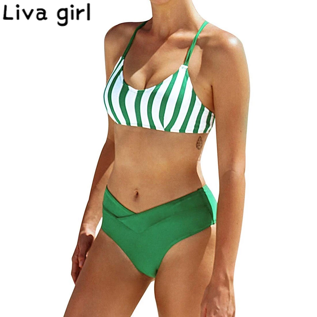 Liva girl Striped Print Tankini Swimwear Push Up Padded Swimsuit Bandeau  Monokini Swimwear Bathing Suit Maillot De Bain Femme 20|Bikini Set| -  AliExpress
