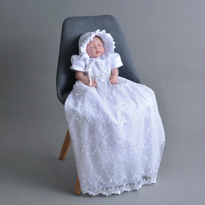 Крестильное высококачественное вечернее платье свадебное платье с дамская шляпа без полей для новорожденных Vestido Bebe крестильное платье для маленьких девочек Крестильная одежда