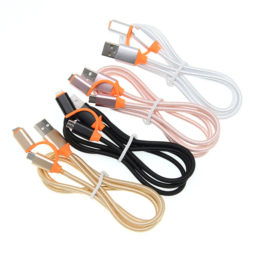Плетеный зарядный Micro USB 8Pin кабель 0 25/1 м 2 в 1 для iPhone X XR XS 7 8 6 Plus Android Xiaomi LG быстрое