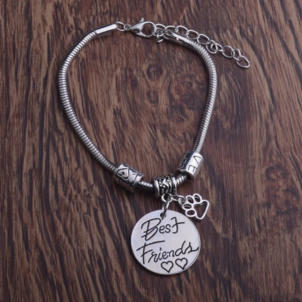 12 шт., лучшие друзья, два сердца, круглые браслеты с подвесками собачья лапа, браслет из цепочек с сердечками, женские, мужские, лучшие друзья, подарки на Рождество, хит