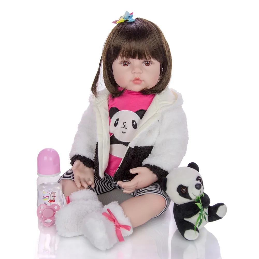 60 см силиконовая кукла реборн игрушки 24 дюймов винил принцесса малыш bebe rebprm одежда в виде панды Reborn bonecas подарок