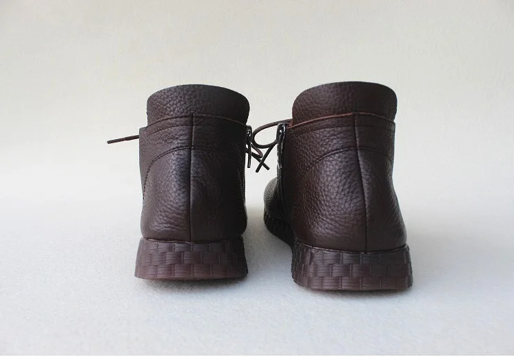 Careaymade/Новые простые женские ботильоны из натуральной кожи; сезон весна-осень; обувь из воловьей кожи на плоской мягкой подошве; обувь на шнуровке с молнией