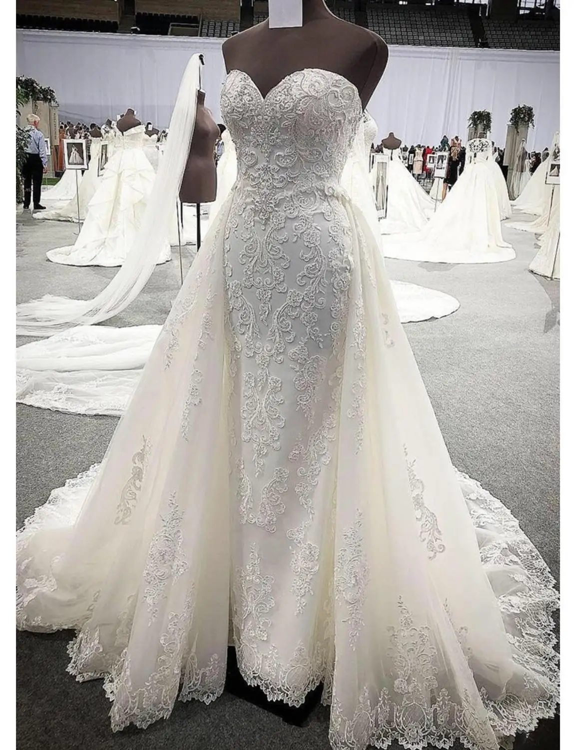 Detachable Skirt Sexy Luxury Wedding Dresses Mermaid Sweetheart Tulle Lace  Crystal Diamond Wedding Gowns 8 Custom Made SH8