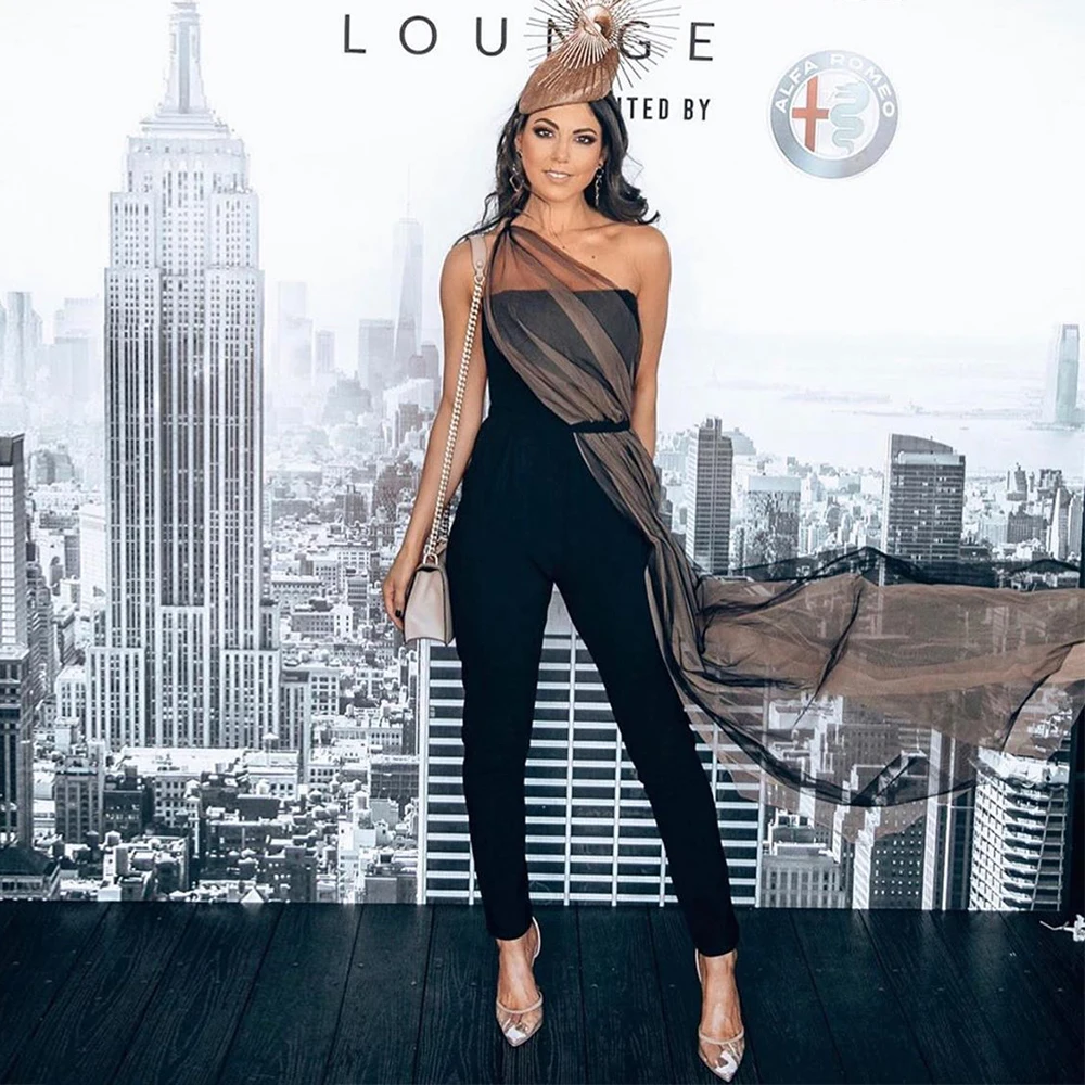 Ocstrade New Bandage Jumpsuit 2020 Women Sexy One Shoulder Black Bodycon Bandage Jumpsuit Celebrity Evening Party Club Jumpsuit