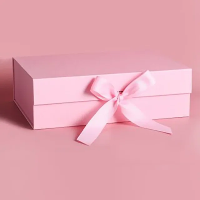 4 Size Gift Box Rigid Thick With Ribbon Magnetic Oversized Packaging Clamshell Folding Colourful Gift Boxes Bags Xmas Storage Pink 26.7X19X8cm