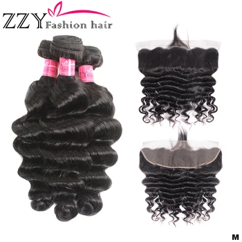 

ZZY Loose Deep Wave Bundles With Frontal Brazilian Hair Weave 3 Bundles With Closure non-remy Hair 13x4 Frontal With Bundles