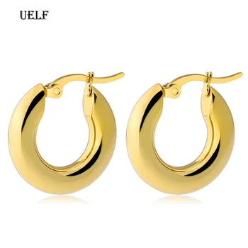 

Uelf Silver Gold Circle Hoop Earrings Crescent Fashion Wide Stainless Punk Earring Women Statement Jewelry Ladies Brincos Gifts