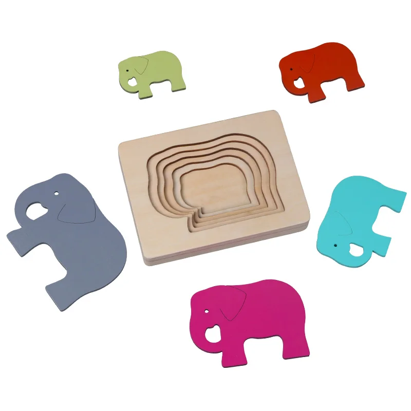Детские животные 3D Пазлы деревянные игрушки Размер градиент цвета Многослойная