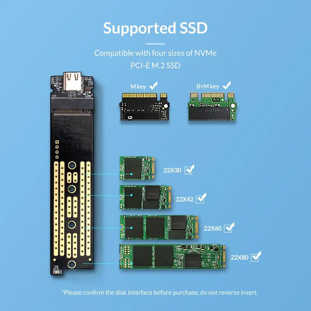 ORICO M.2 Накопитель SSD с протоколом NVME корпус Тип C USB 3,1 SSD корпус Поддержка 10 Гбит/с UASP M.2 USB NVME корпус алюминиевый жесткий диск коробка