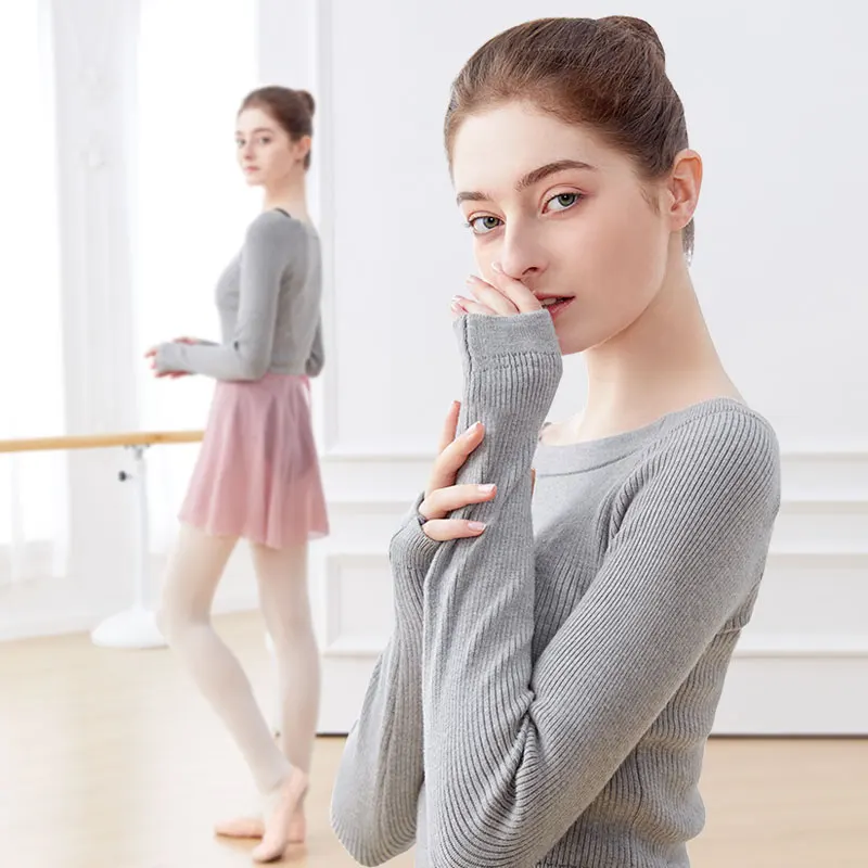 Ballet Top Ballet Jacket Woman Knitwear Ballet Gymnastics Coat Warm Thermal Sweater Coat Boat Neck Knitted Dance Jacket