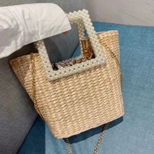 Fashion Pearl Handle Straw bags for women Hand-Woven Shoulder bag Seaside Vacation Straw Handbag Famous Brand Women's bags 2021