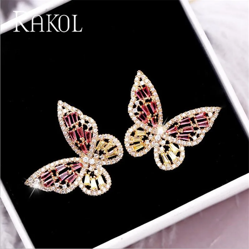 New-Hot-Sale-Luxury-Baguette-Cubic-Zircon-Stud-Earrings-for-Women-Fashion-Mutilcolor-Pink-Butterfly-Ear