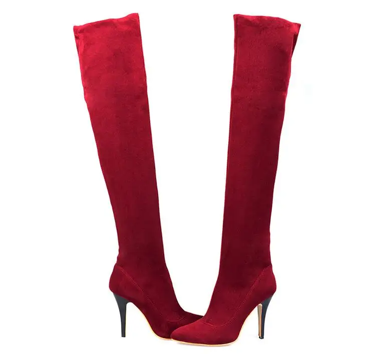 CDPUNDARI/пикантные ботфорты на высоком каблуке; женские облегающие высокие сапоги; женская зимняя обувь; Цвет черный, красный