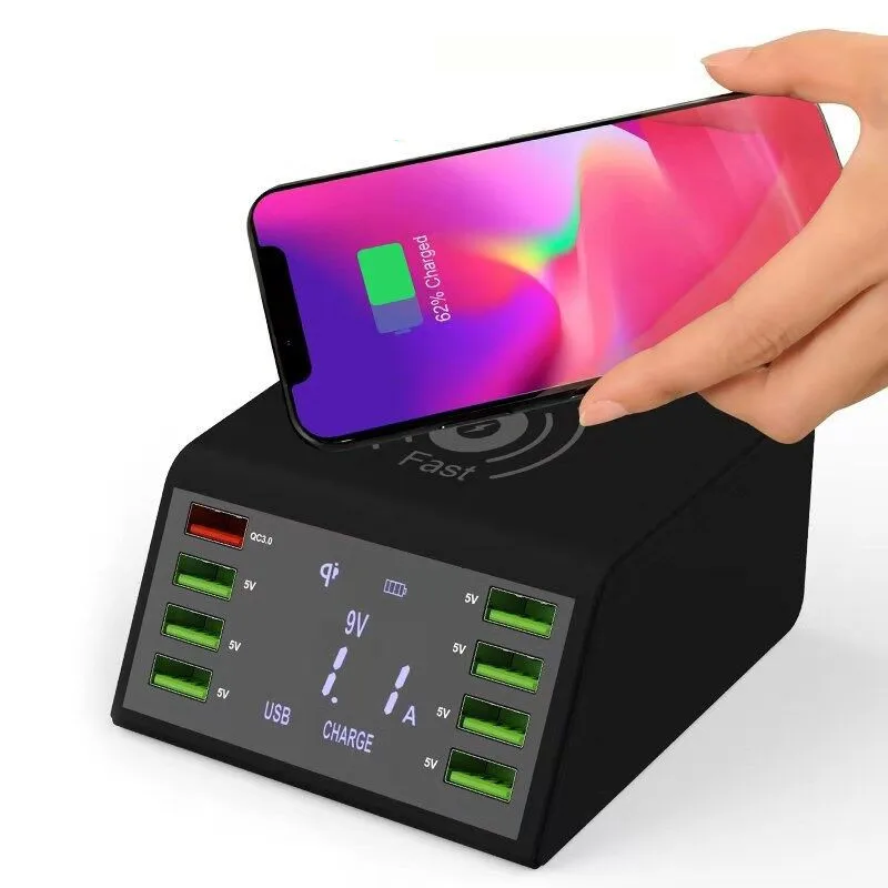

8 Ports Intelligent LCD Fast Charger and Wireless Fast Charging for Android iPhone Adapter Phone Tablet Fast Charger For xiaomi