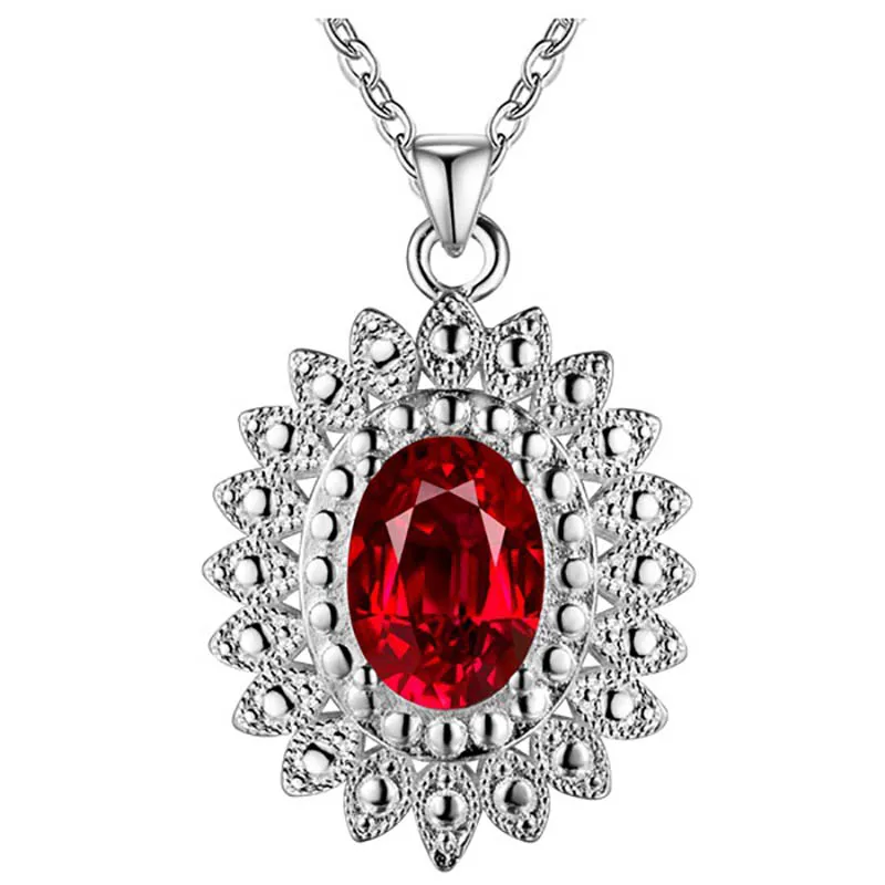 Bague Ringen, роскошное серебро 925, ювелирное изделие, цветные драгоценные камни, ожерелье для женщин, аквамарин, сапфир, рубин, изумруд, топаз, подсолнух - Цвет камня: red