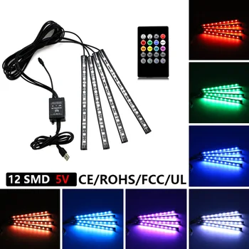 

4Pcs Car Interior Atmosphere Neon Lights Car USB Atmosphere Light Remote Control Voice Colorful Foot Atmosphere Light
