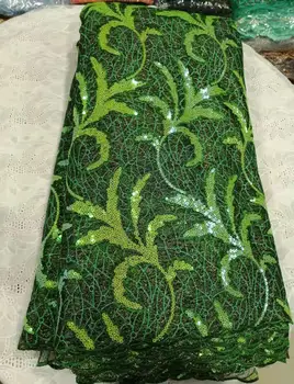 

2018 High Quality African Lace Fabric Apple Green Velvet French Net Embroidery Sequins Tulle Lace Fabric For Nigerian party Dres