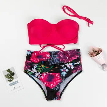 

Bikini Set Women High-waisted Two Piece Swimsuit 2020 Girl Beach Floral Bathing Suit Swimwear Biquinis