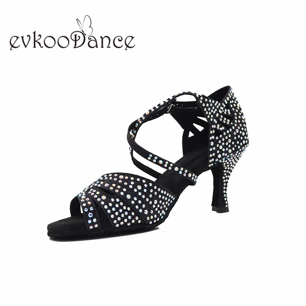Черные блестящие стразы; Zapatos De Baile; обувь для танцев; обувь для латиноамериканских танцев, сальсы; для женщин; размеры US4-12; высота каблука 7 см; профессиональная обувь; NL345