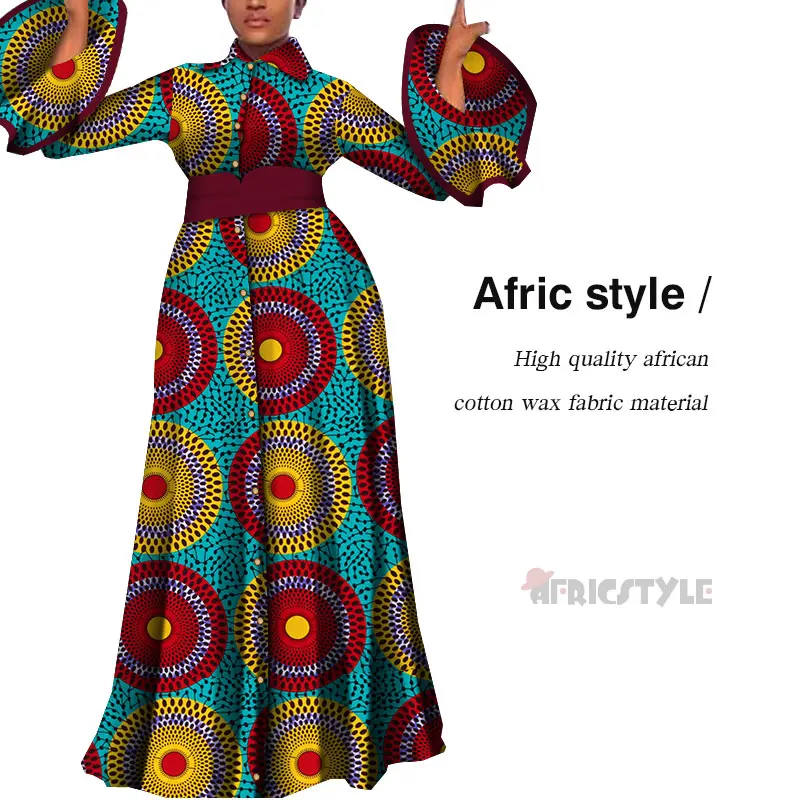 2019Vestidos africanos para mujeres estampado drapeado vestidos largos rectos Bain Riche africano Ankara vestidos chal WY5483