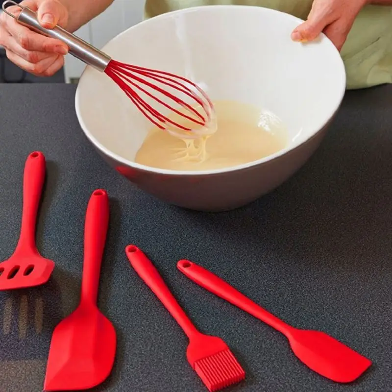 Silicone Kitchen Utensils Set(5 Piece)- High Heat Resistant to 480°F, Hygienic One Piece Design Large and Small Spatulas, Whis