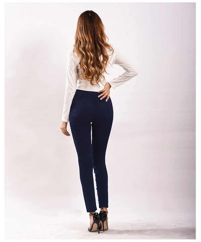 Fashion New High Waist Jeans for Women Pearl embroidery Slim Stretch Denim Jean Bodycon Belt Bandage Skinny Push Up Jeans Woman