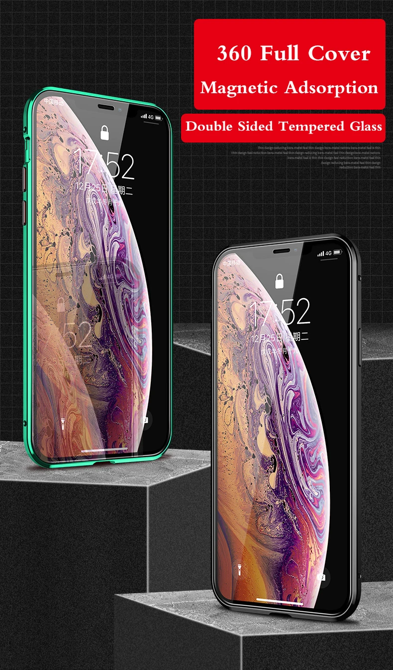 360 Полный Магнитный чехол для iPhone 11 Coque 11 Pro MAX X XS XR металлический бампер двойное закаленное стекло для iPhone 8 7 6 6S Plus чехол