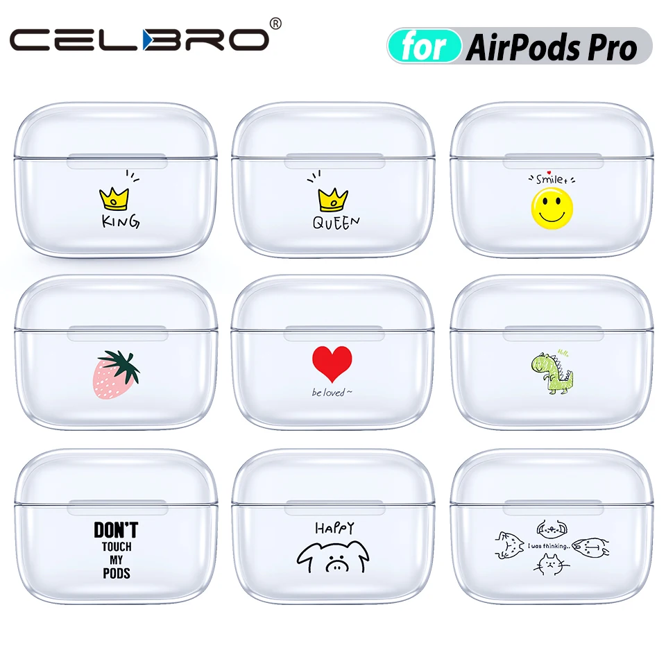 Для AirPods Pro Чехол с милой чехол Прозрачная крышка из твердого поликарбоната ручек