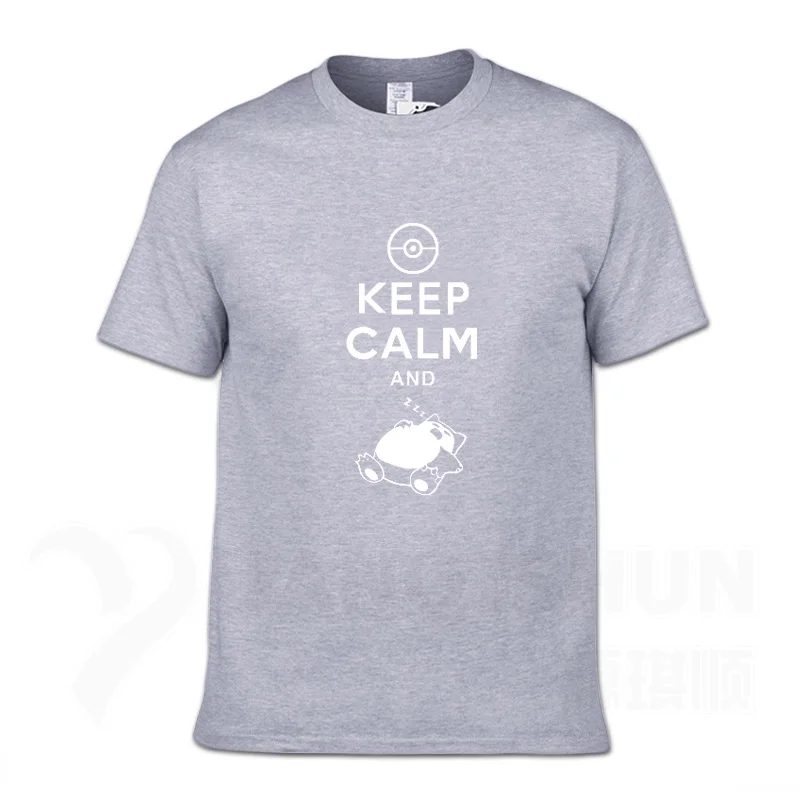Gray 1 С надписью «Keep Calm And вести Snorlax сна Pokemon футболки 16 Цвета Для мужчин из хлопка с круглой горловиной, Повседневное Графический короткий рукав Костюмы - Цвет: Gray 1