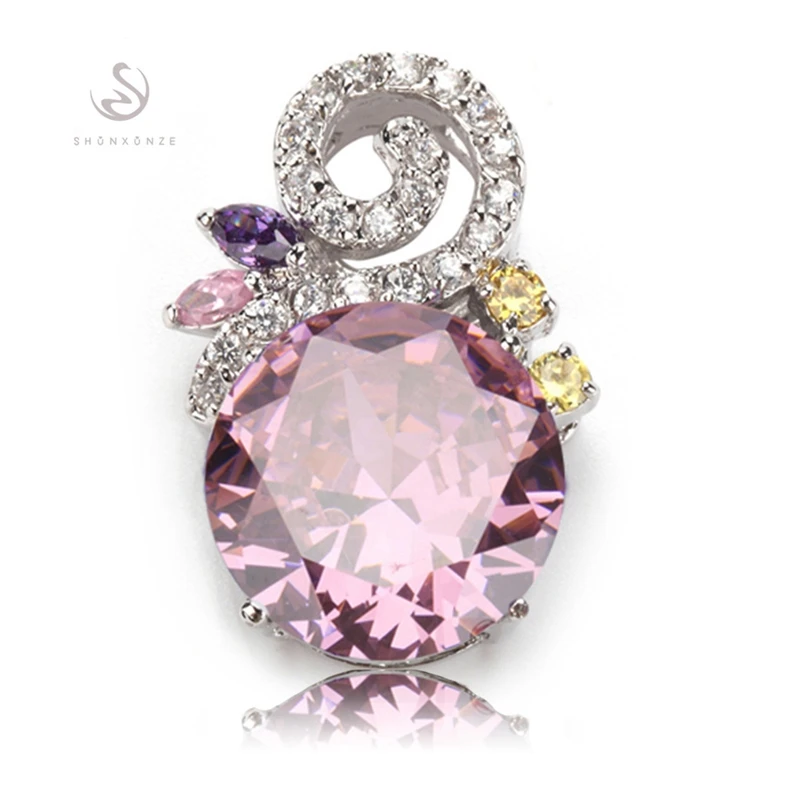 

SHUNXUNZE vintage Engagement Wedding couple jewellery pendants Pink Purple Rainbow Cubic Zirconia Silver Plated R538 R541 R708G