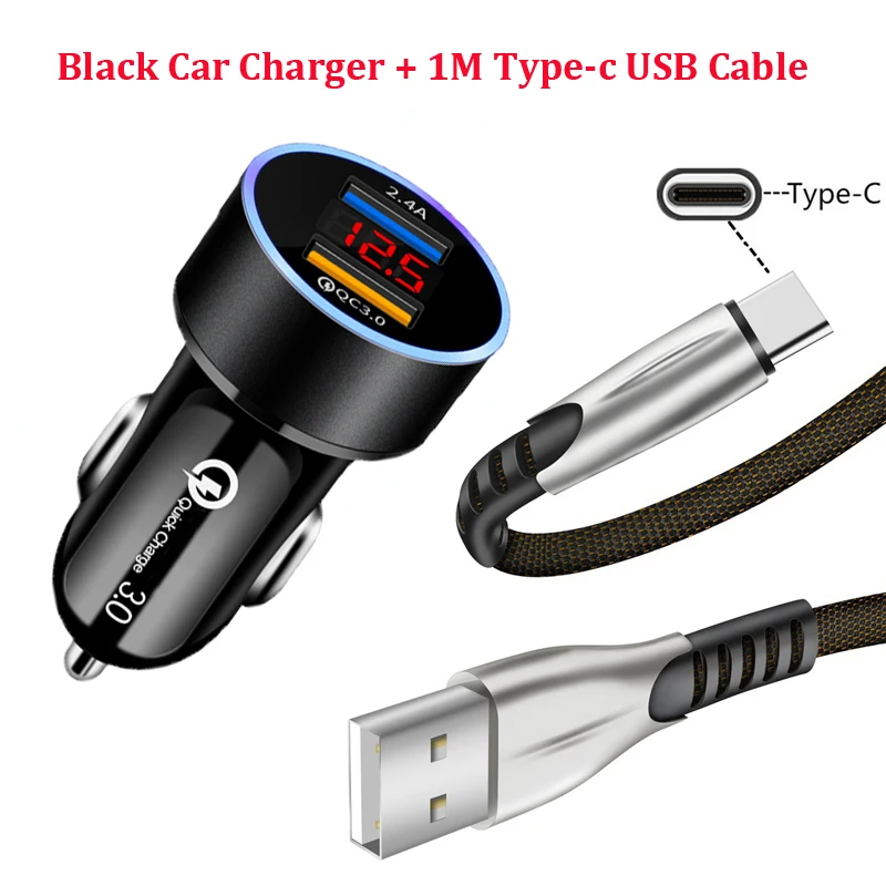 Quick Charge 3.0 Car USB Charger For Xiaomi Mi 11 10 9 T Lite Poco F3 F2 M3 X3 NFC Pro Mobile Phone Charger Type-c USB Cables phone charger Chargers