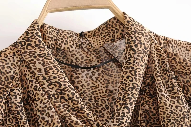 Withered england vintage elegant cascading bow Leopard Print shirt women blusas mujer de moda tshirt womens tops plus size