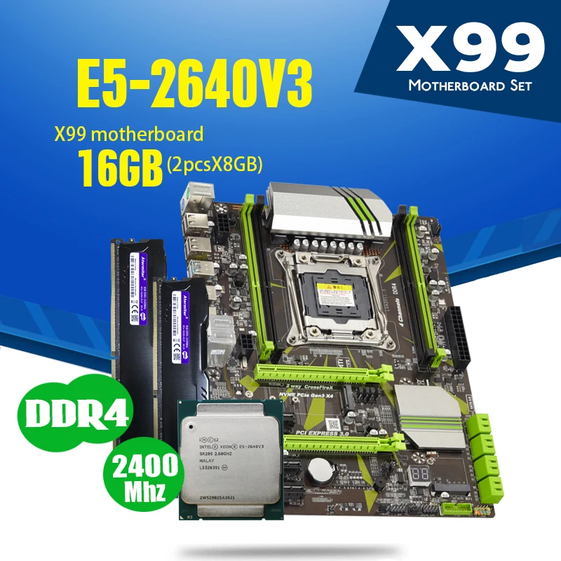 Материнская плата Atermiter X99 PC4 DDR4 D4 с процессором Xeon E5 2640 V3 LGA2011 3 2 шт. X 8 ГБ = 16 Гб 2400 МГц DDR4|Материнские платы| | АлиЭкспресс