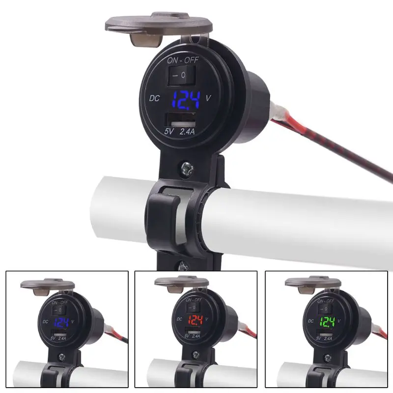Водонепроницаемый 12V 24V мотоцикл Руль USB кабель для мобильного телефона для Зарядное устройство розетка мотоцикл 2.4A адаптер Мощность розетка с Вольтметр Switc