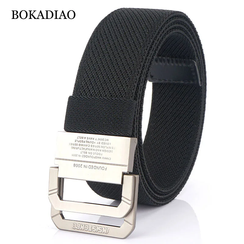 

BOKADIAO Men&Women fashion Nylon belt luxury Metal buckle Stretch elastic canvas Belts for men casual jeans Waistband male strap