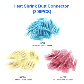 

300Pcs 3m Heat Shrink Insulated Butt Crimp Wire Connector Terminals Set High Quality Electric Crimp Butt Terminals