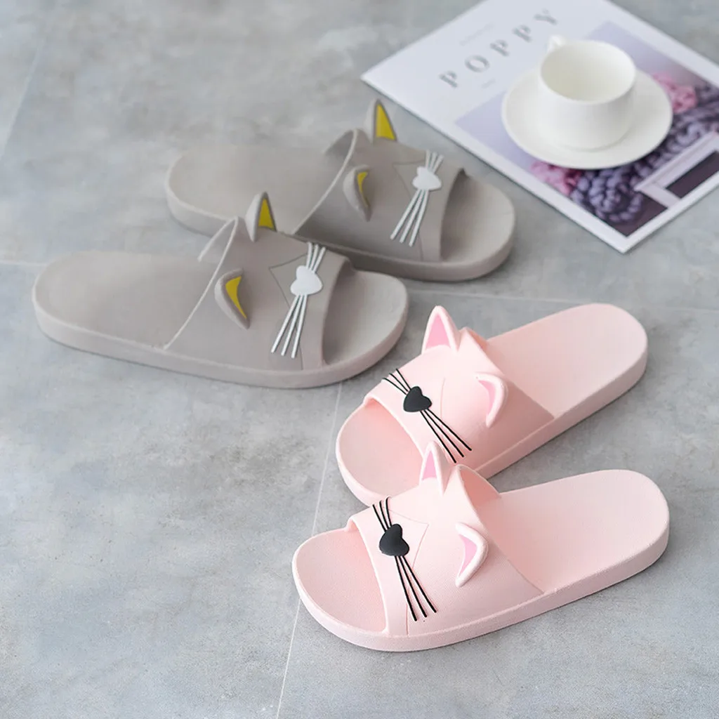 Мужские и женские домашние тапочки для помещений с рисунком кота; семейная обувь; пляжные сандалии