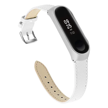 

Wear-Resistant Leather Watch Band Strap Durable Replacement Watch Straps With Stainless Steel Frame For Xiaomi Mi Band 3/4