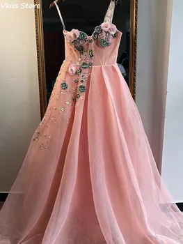 

Vkiss Evening Dress 2020 New A-line Tulle Flowers Sweetheart Neck Flowers One Shoulder Elegant Prom Dress vestidos de fiesta