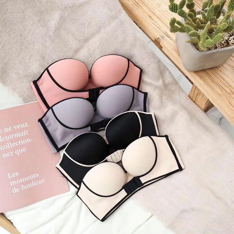 

Wasteheart Pink Invisible Strapless Bralette Cup Women Underwear Sexy Lingerie Female Push Up Bra Padded Party Wedding Bras A B
