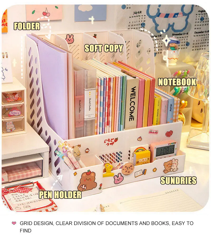 Kawaii Desk Organizer File Tray Desk Book Stand Office Desk Book Storage Box Bookends Creative Book Shelf stationery organizer 5 H1f45750a4b6745a38fc9e993c07e803e0