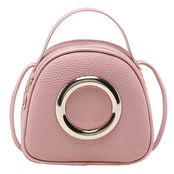 

Women Bag 2020 Personality Iron Ring Small Round Package PU Small Bags Oblique Phone Bag